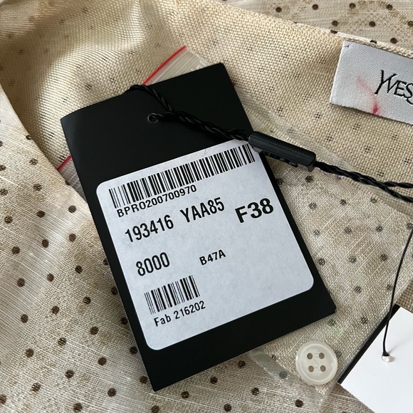 NWT YVES SAINT LAURENT rare gold dot silk blend ruched sleeve cropped blouse new - Picture 8 of 12